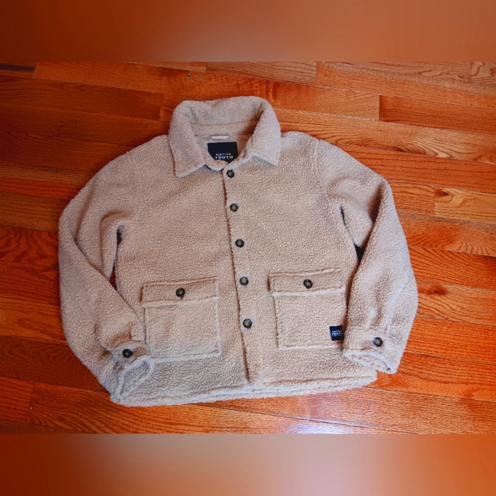 Native Youth Collar Button Down Teddy Bear Jacket - image 1